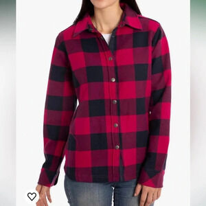 ORVIS Buffalo Plaid Shirt Jacket Shacket Flannel Pink Navy Fleece Lined Snaps